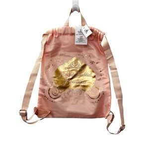 NWT Disney Bibbidi Bobbidi Boutique Bag Drawstring Backpack Pink Gold